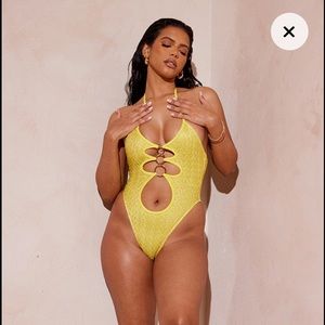 Metallic Crochet O Ring Cut Out Swimsuit